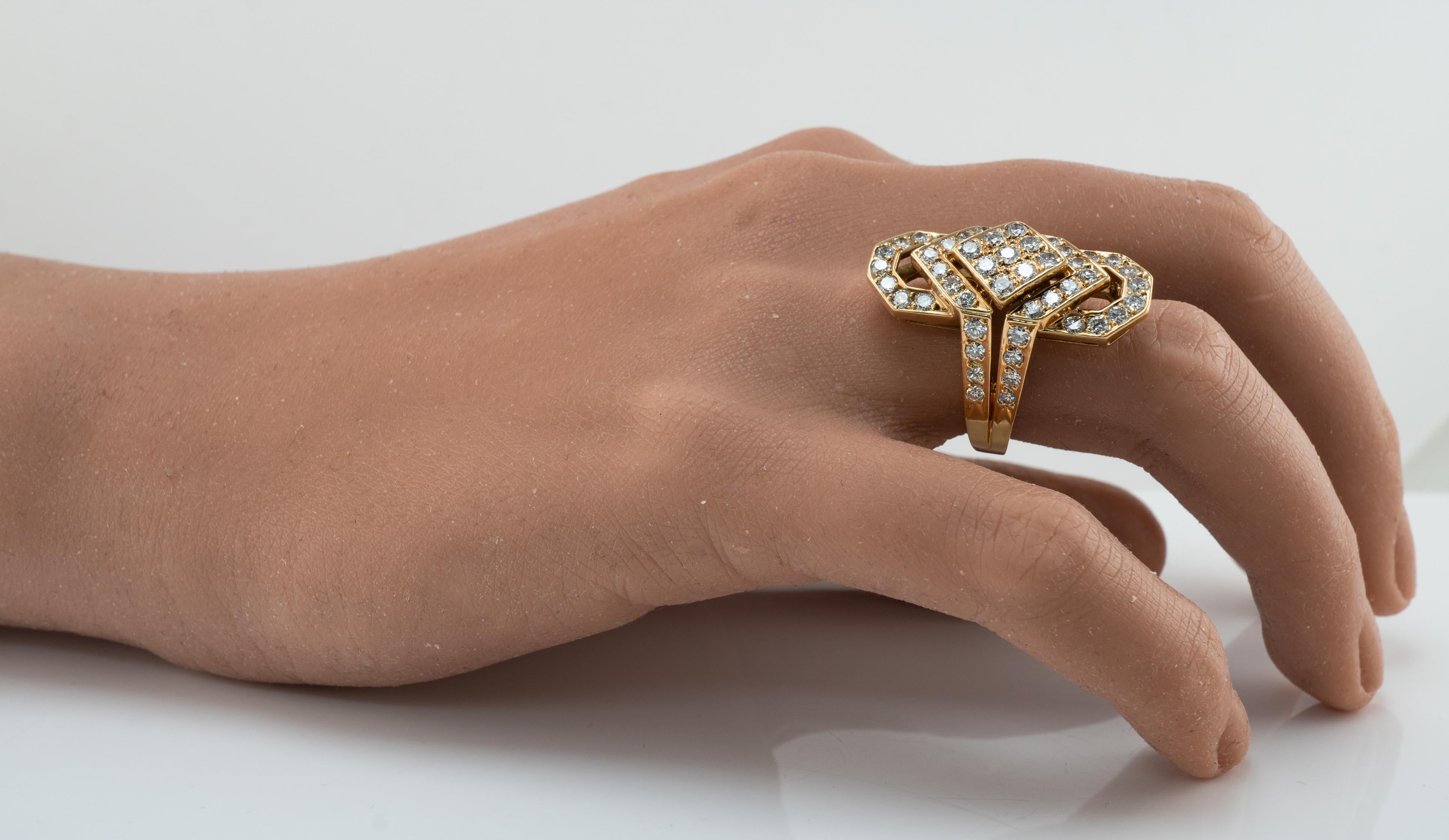 Natürlicher Diamantring 18K Gold Geometrischer Vintage 3,00 TDW  Cluster im Zustand „Gut“ im Angebot in East Brunswick, NJ