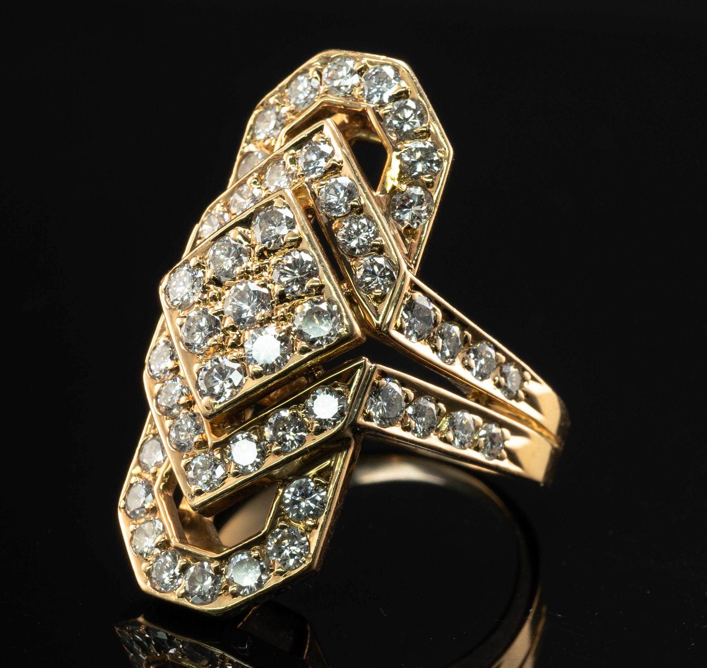 Natürlicher Diamantring 18K Gold Geometrischer Vintage 3,00 TDW  Cluster Damen im Angebot