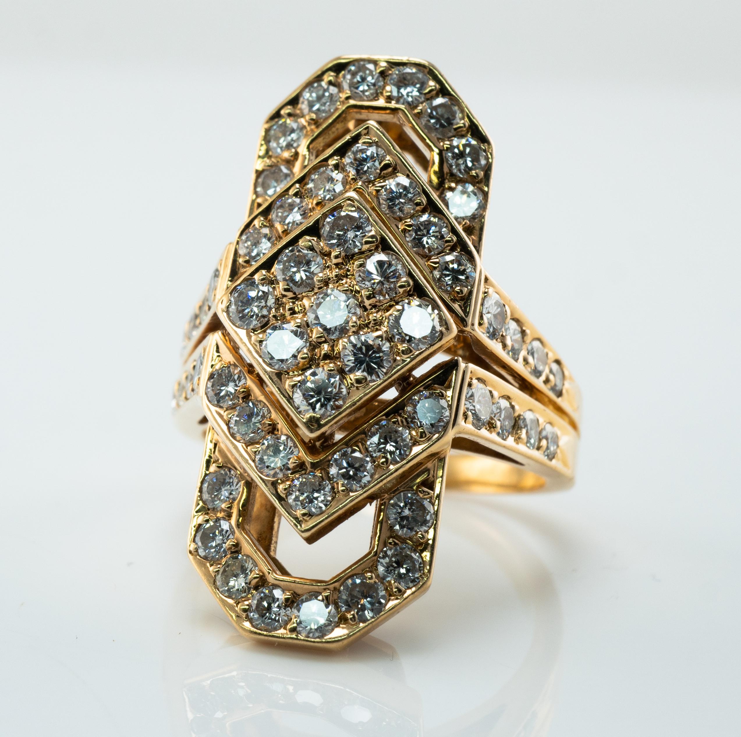 Natürlicher Diamantring 18K Gold Geometrischer Vintage 3,00 TDW  Cluster im Angebot 1