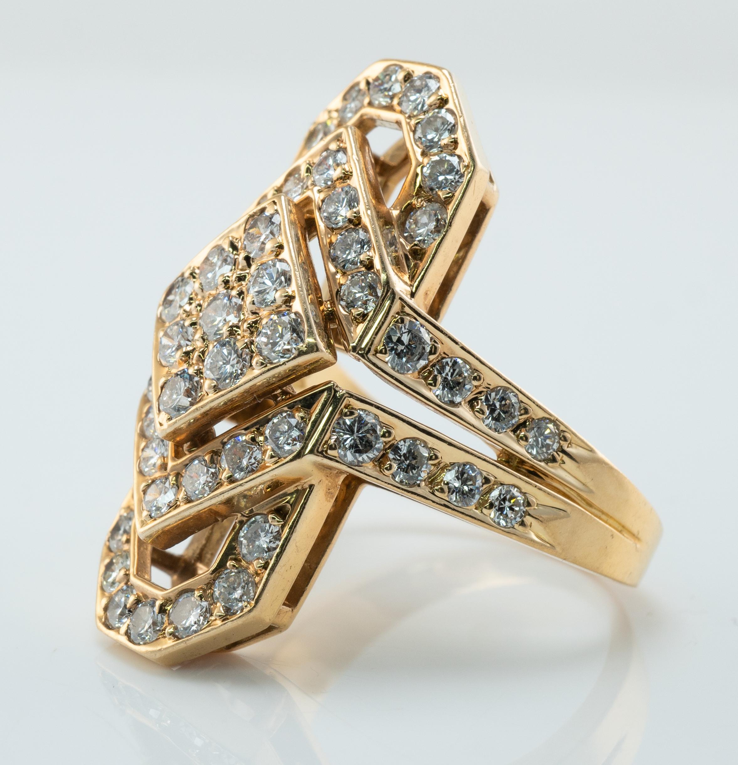 Natürlicher Diamantring 18K Gold Geometrischer Vintage 3,00 TDW  Cluster im Angebot 4