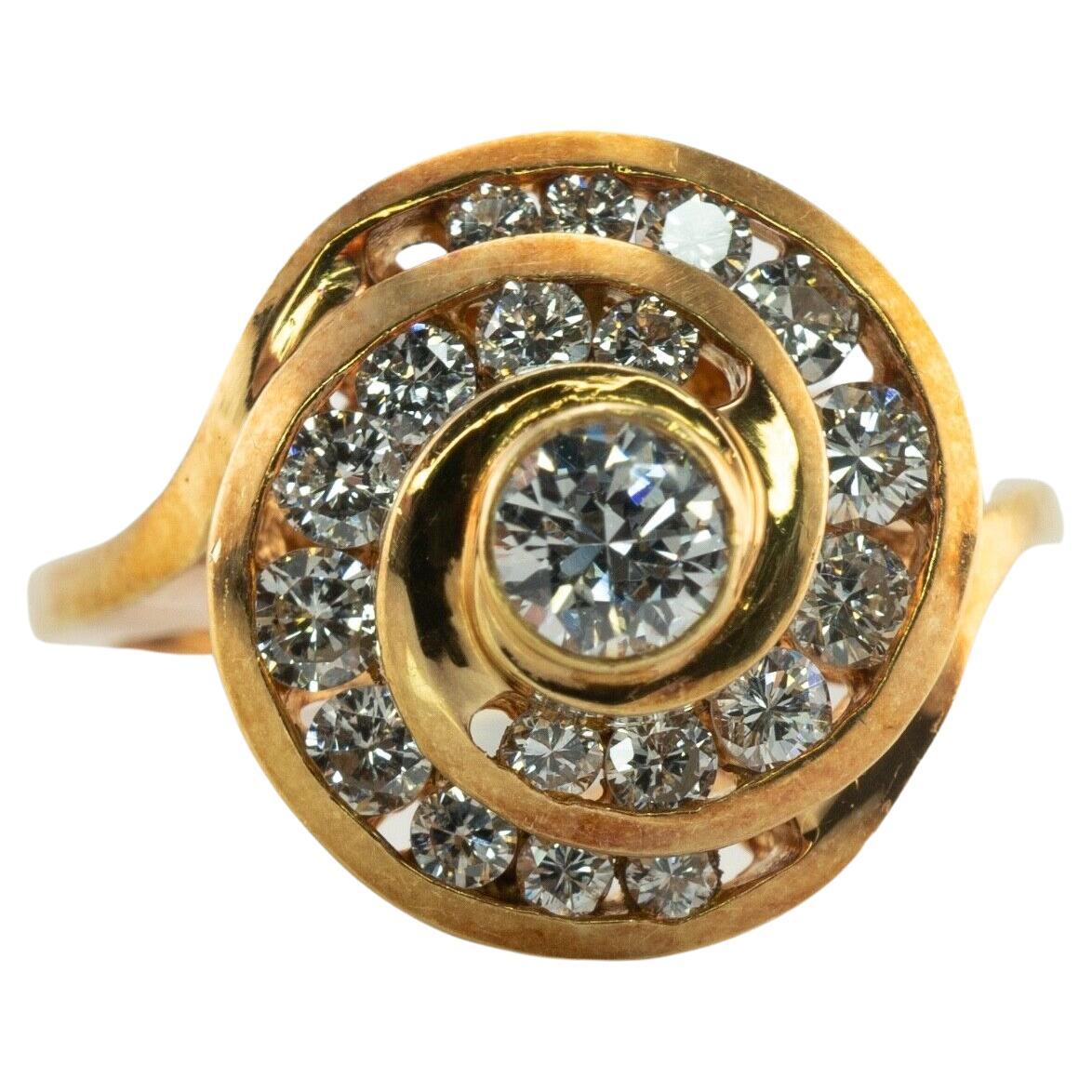 Natural Diamond Ring 18k Gold Spiral Vintage