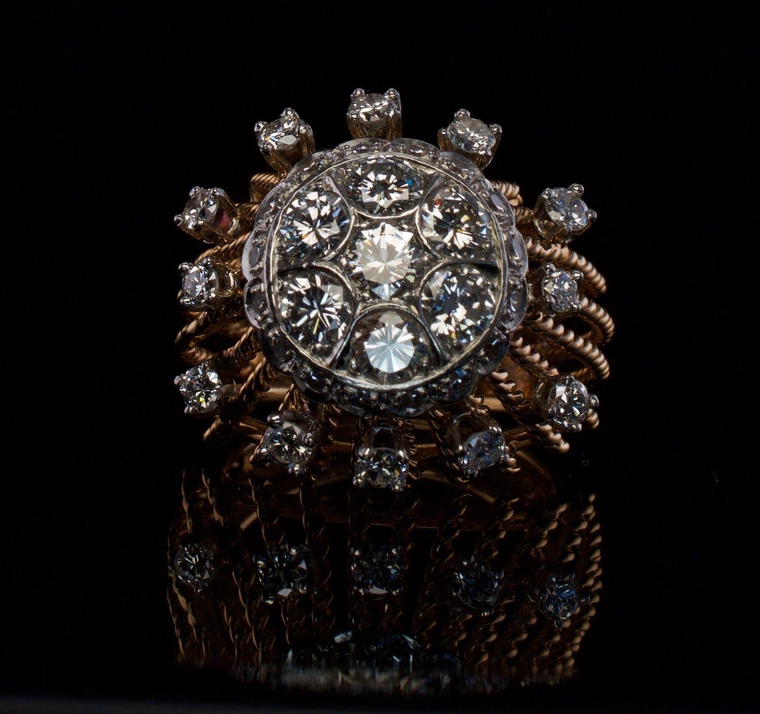 Natural Diamond Ring 18K Gold Vintage Cocktail Vintage For Sale 6