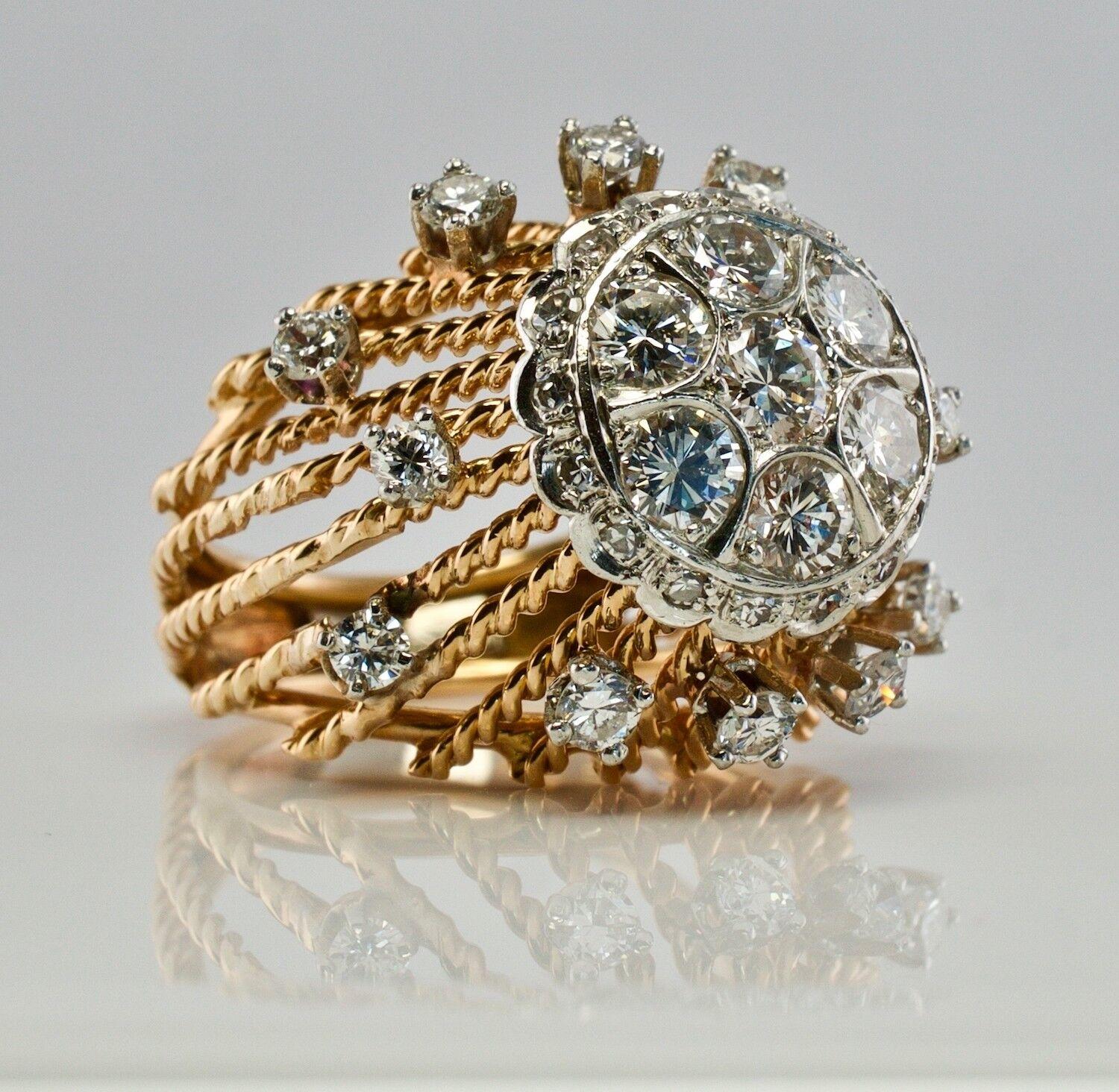 Natural Diamond Ring 18K Gold Vintage Cocktail Vintage For Sale 7