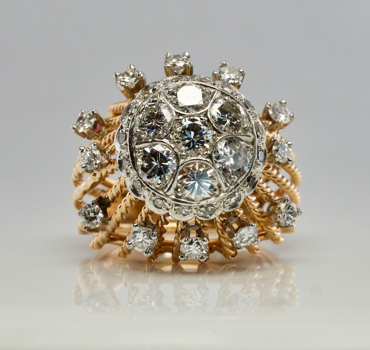 Round Cut Natural Diamond Ring 18K Gold Vintage Cocktail Vintage For Sale