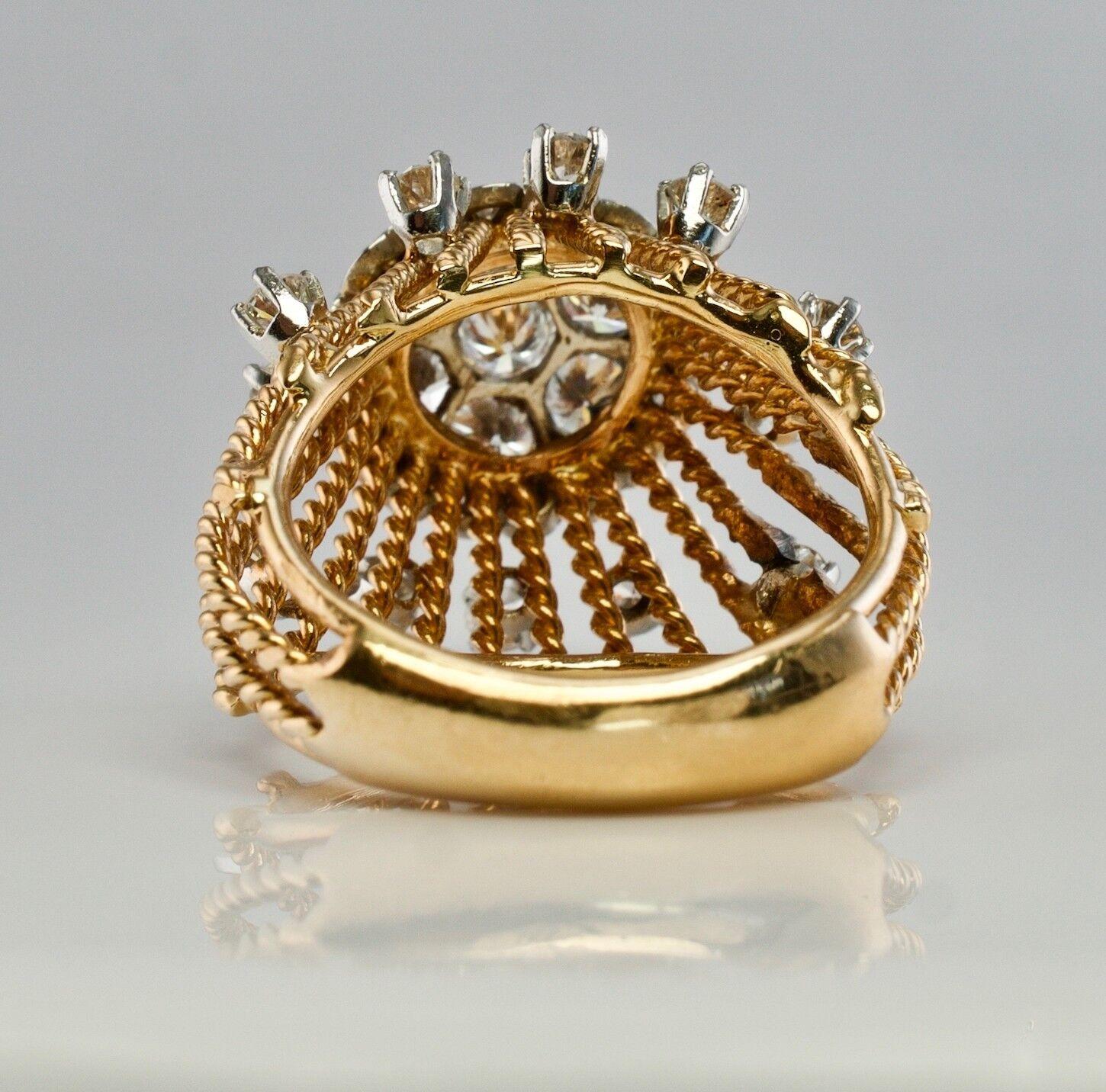 Natural Diamond Ring 18K Gold Vintage Cocktail Vintage In Good Condition For Sale In East Brunswick, NJ