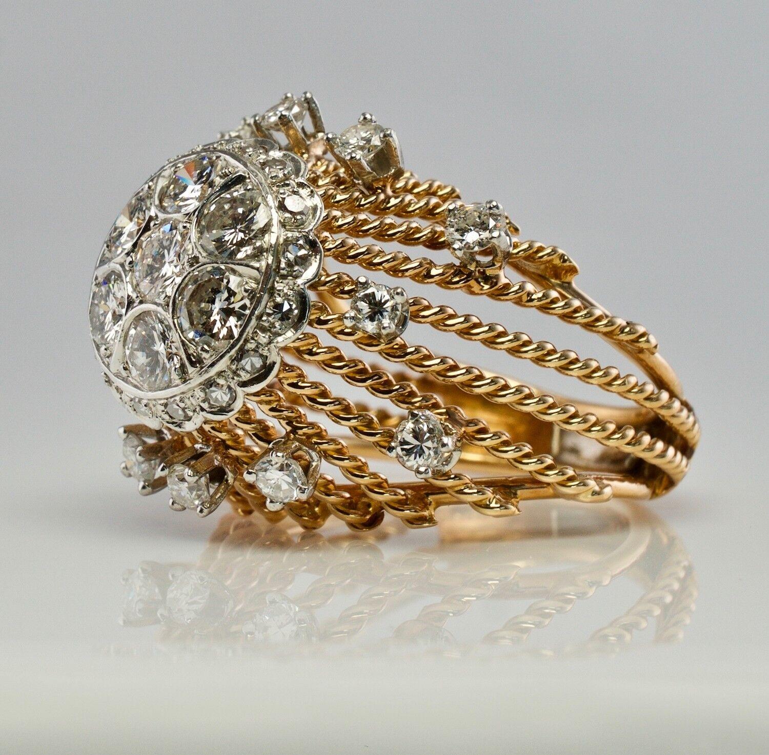 Women's Natural Diamond Ring 18K Gold Vintage Cocktail Vintage For Sale