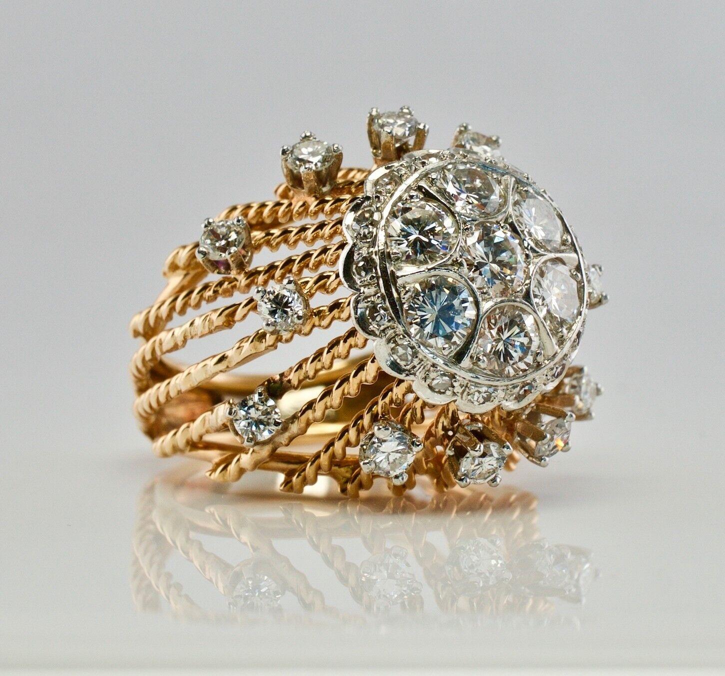 Natural Diamond Ring 18K Gold Vintage Cocktail Vintage For Sale 1
