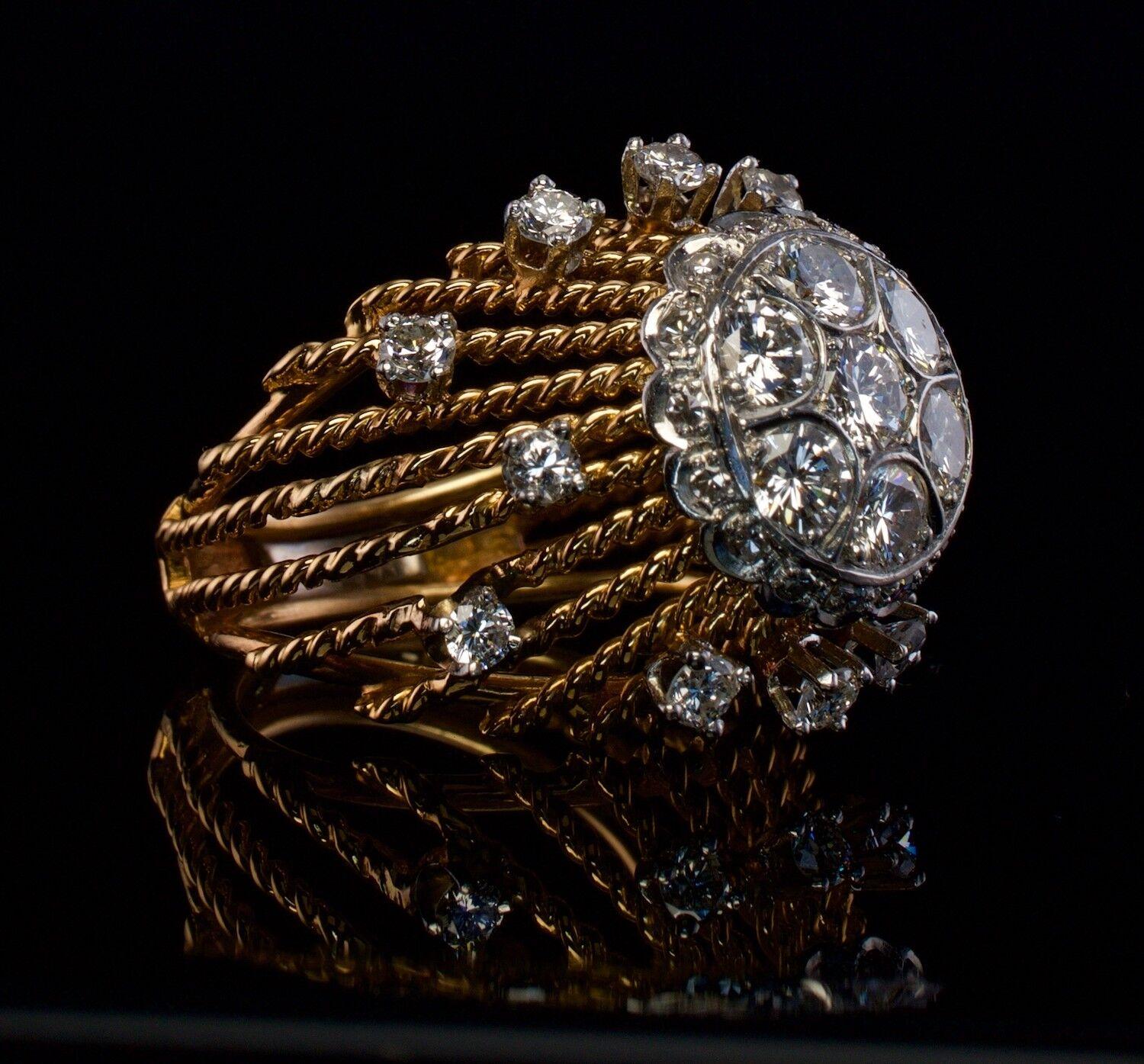 Natural Diamond Ring 18K Gold Vintage Cocktail Vintage For Sale 2