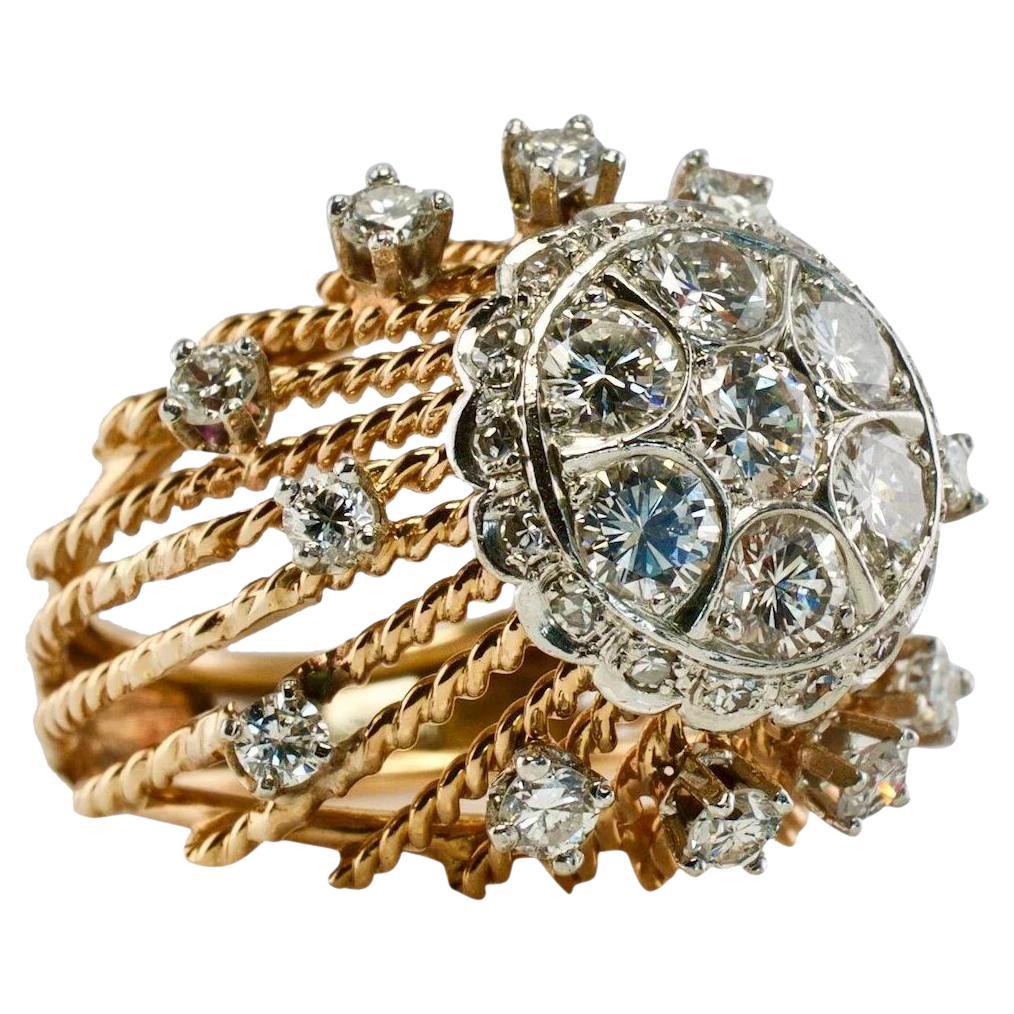 Natürlicher Diamantring 18K Gold Vintage Cocktail Vintage
