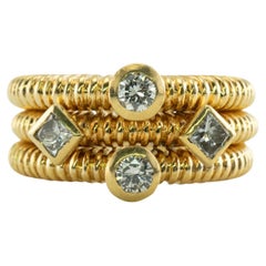 Natural Diamond Ring 18K Gold Wide Band Round Princess