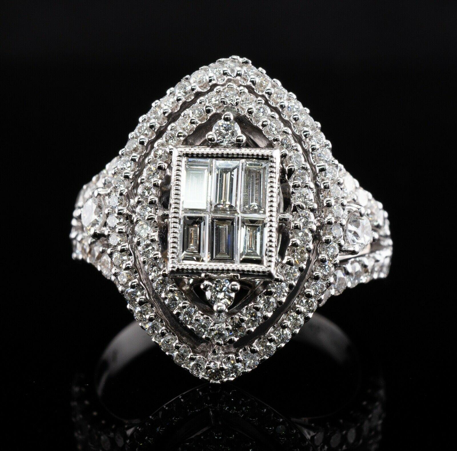 Natural Diamond Ring 18K White Gold 1.87 TDW Cocktail Engagement For Sale 1