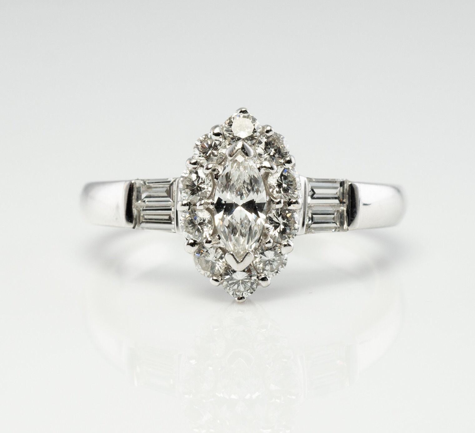 Anillo Diamante Natural Oro Blanco 18K 0,67 TDW Compromiso

Este precioso anillo de diamantes de oro blanco de 18 quilates está engastado con diamantes de alta calidad. 
El diamante central de corte marquesa de 0,25 quilates está rodeado de 10 gemas