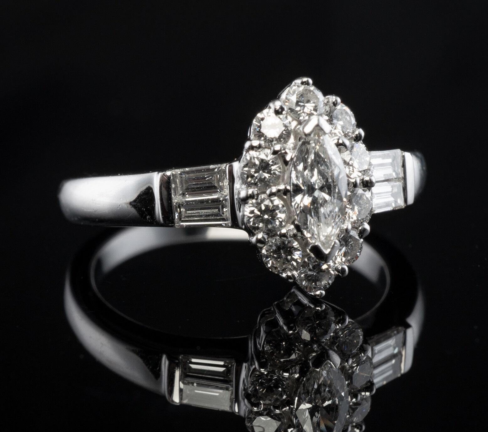Anillo Diamante Natural Oro Blanco 18K .67 TDW Compromiso Boda Corte marquesa en venta