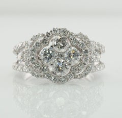 Natural Diamond Ring 18K White Gold Cluster Cocktail Engagement