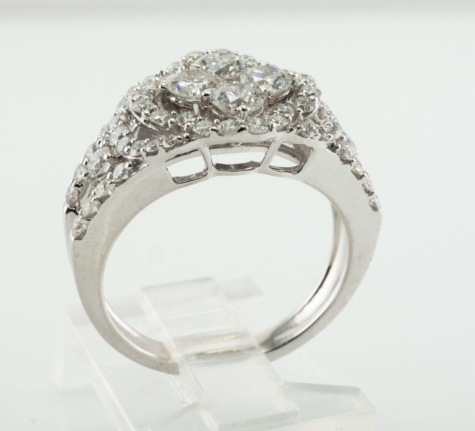 Natural Diamond Ring 18K White Gold Cluster Cocktail For Sale 5
