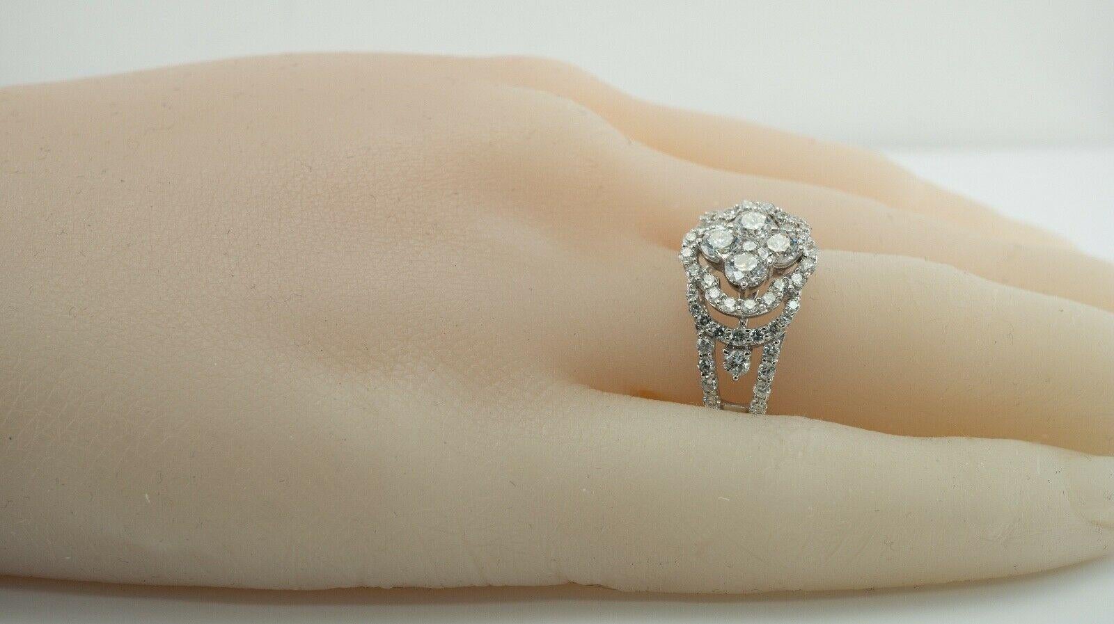 Natural Diamond Ring 18K White Gold Cluster Cocktail For Sale 6
