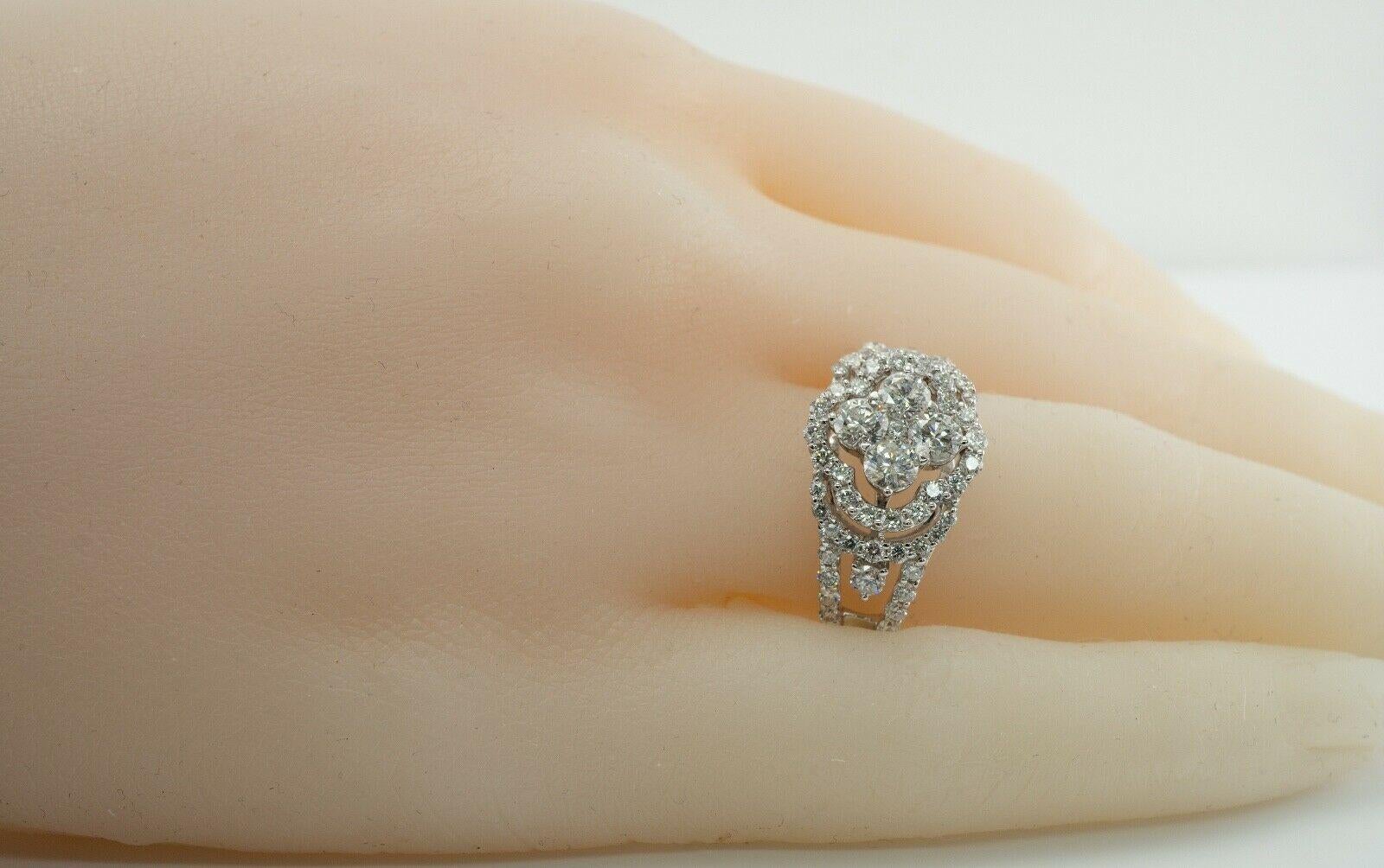 Women's Natural Diamond Ring 18K White Gold Cluster Cocktail For Sale