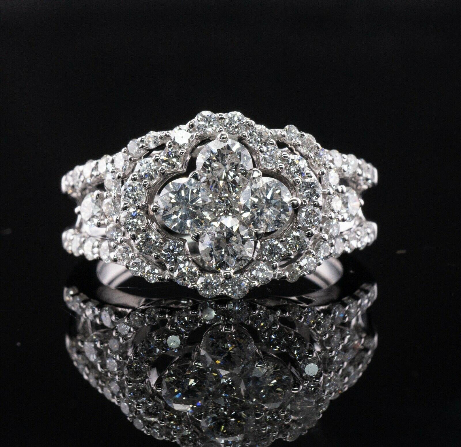 Natural Diamond Ring 18K White Gold Cluster Cocktail For Sale 3