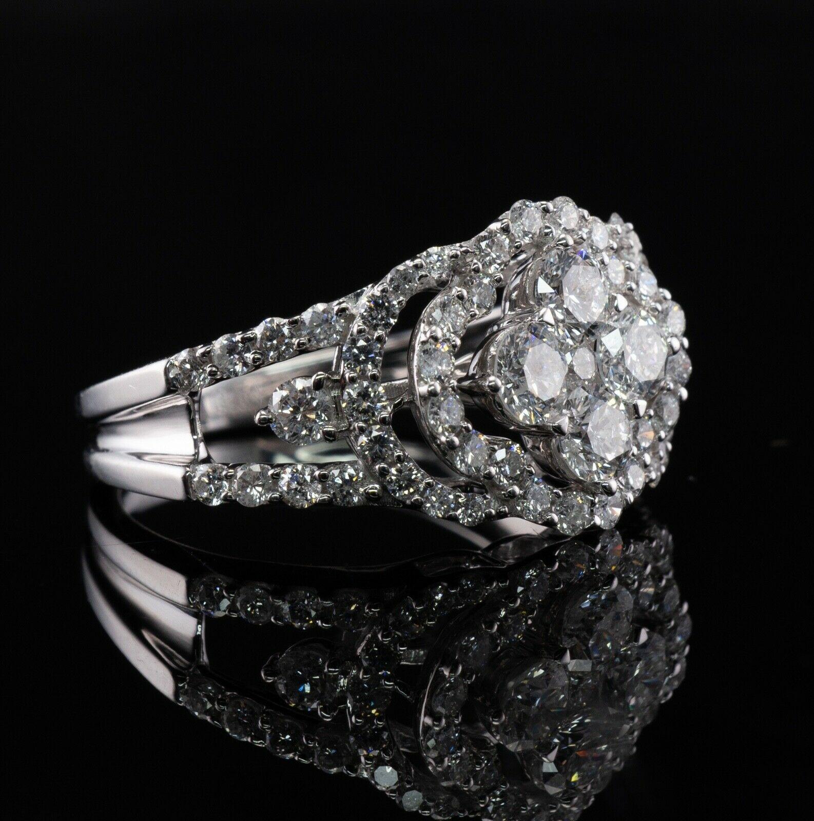 Natural Diamond Ring 18K White Gold Cluster Cocktail For Sale 4