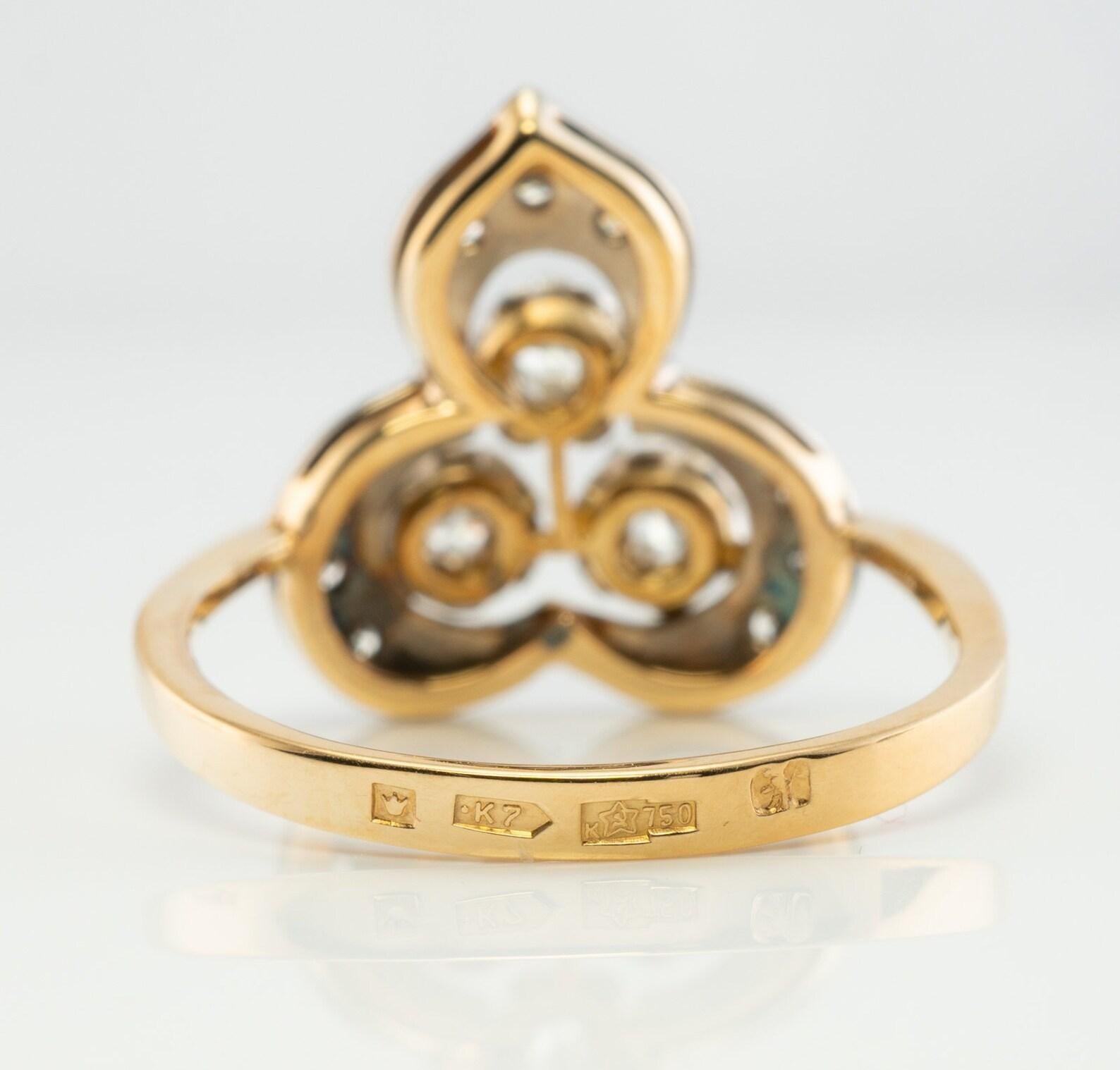 Anillo de diamantes naturales de oro amarillo blanco de 18 quilates URSS rusa  Soviética en venta 3