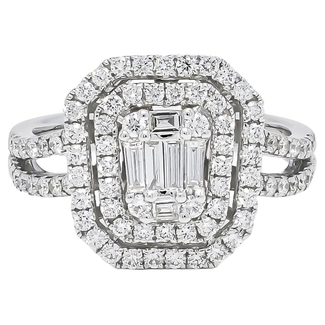 18KT 3 Tone White Gold Round Diamonds 3 Multi Cluster Halo Multi Row