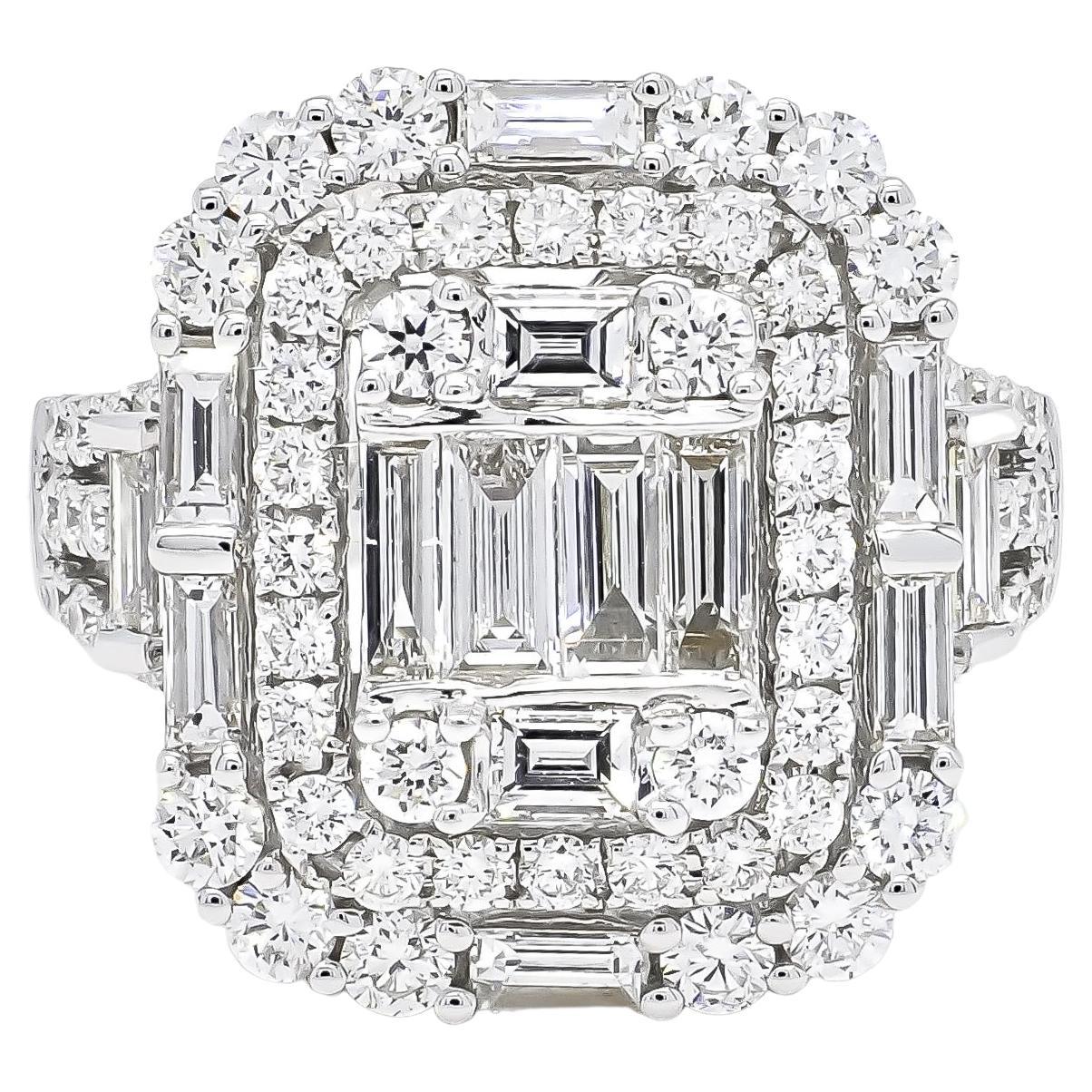 For Sale:  Natural Diamond Ring/ 18KT White Gold Cocktail Ring/ Diamond Art Deco Ring