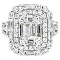 Natural Diamond Ring/ 18KT White Gold Cocktail Ring/ Diamond Art Deco Ring