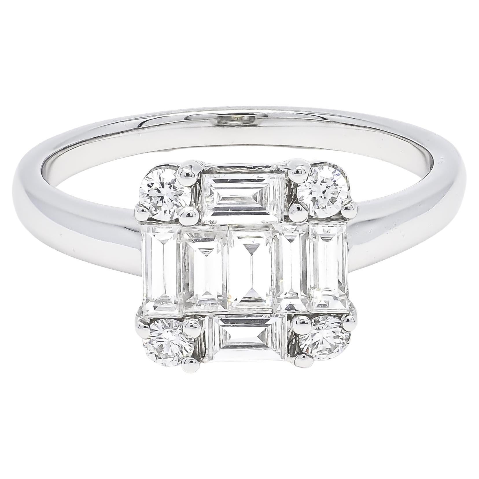 Natural Diamond Ring/ 18KT White Gold Natural Diamonds Square Cluster Ring