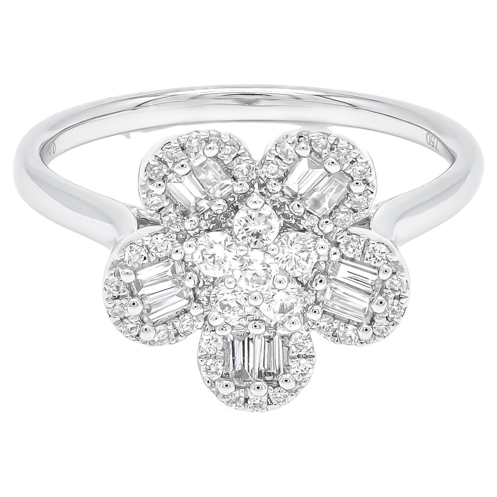 Natural Diamond Ring, 18KT White Gold Statement Ring R072471, Flower Cluster Rin