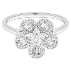 Natural Diamond Ring, 18KT White Gold Statement Ring R072471, Flower Cluster Rin