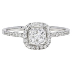 Natural Diamond Ring, 18KT White Gold with Diamond Cluster Engagement Ring