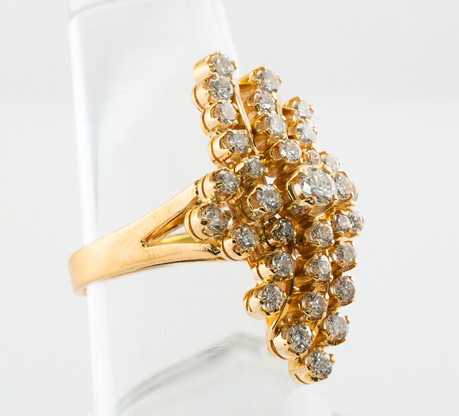 Natürlicher Diamant Ring 20K Gold Cluster Floral 1,27 TDW (Rundschliff) im Angebot