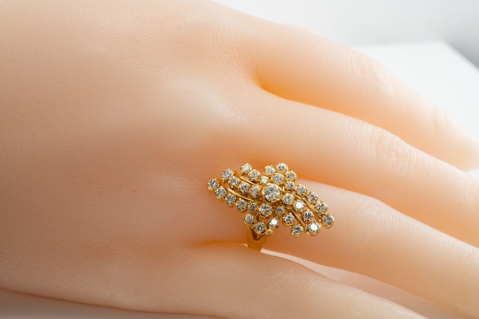 Natürlicher Diamant Ring 20K Gold Cluster Floral 1,27 TDW im Zustand „Gut“ im Angebot in East Brunswick, NJ