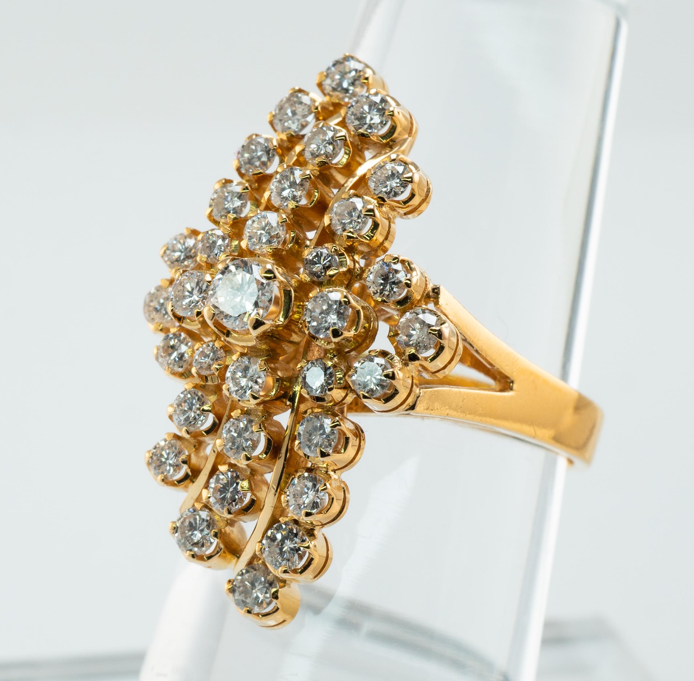 Natürlicher Diamant Ring 20K Gold Cluster Floral 1,27 TDW Damen im Angebot