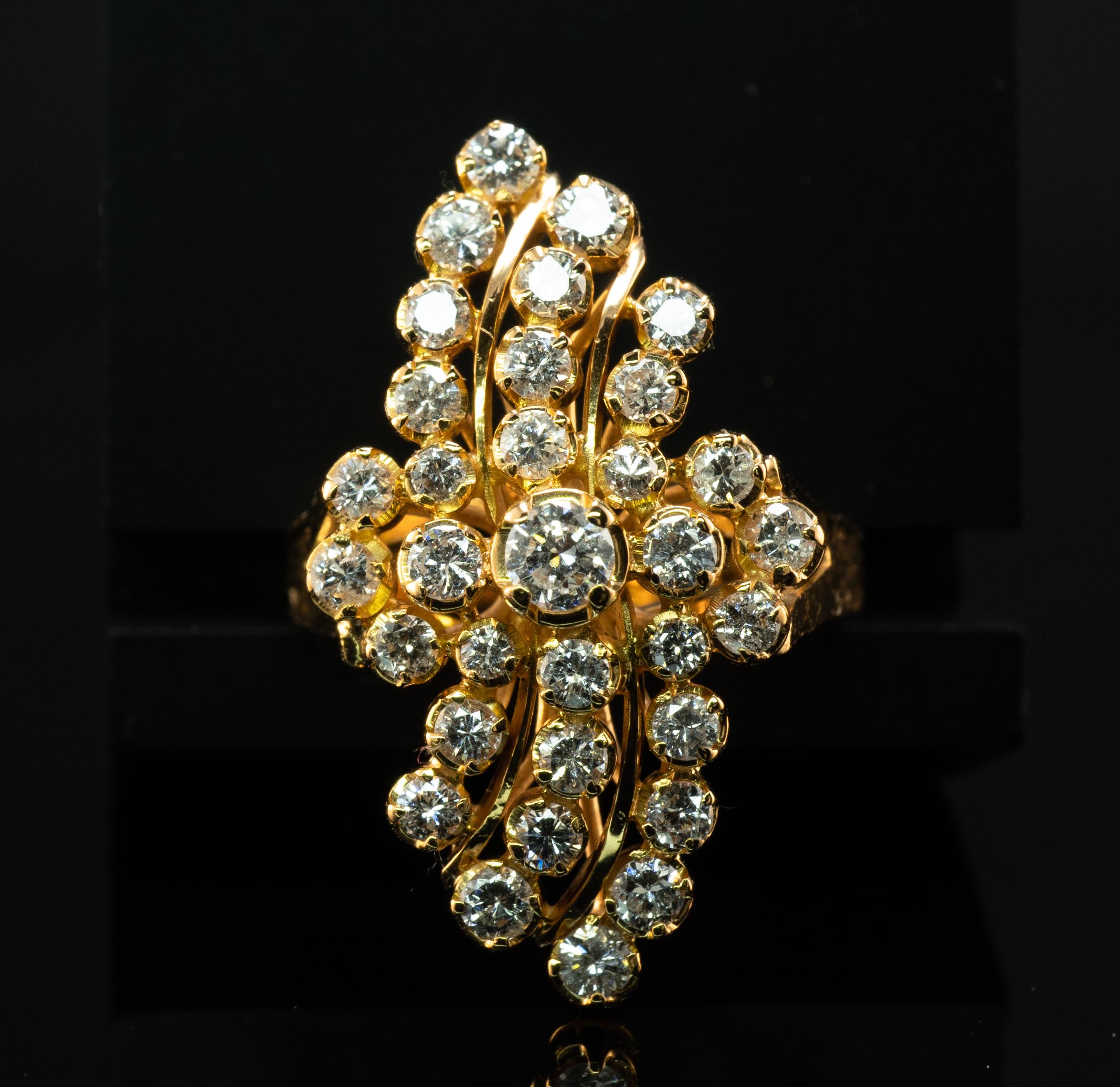 Natürlicher Diamant Ring 20K Gold Cluster Floral 1,27 TDW im Angebot 1