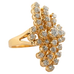 Retro Natural Diamond Ring 20K Gold Cluster Floral 1.27 TDW