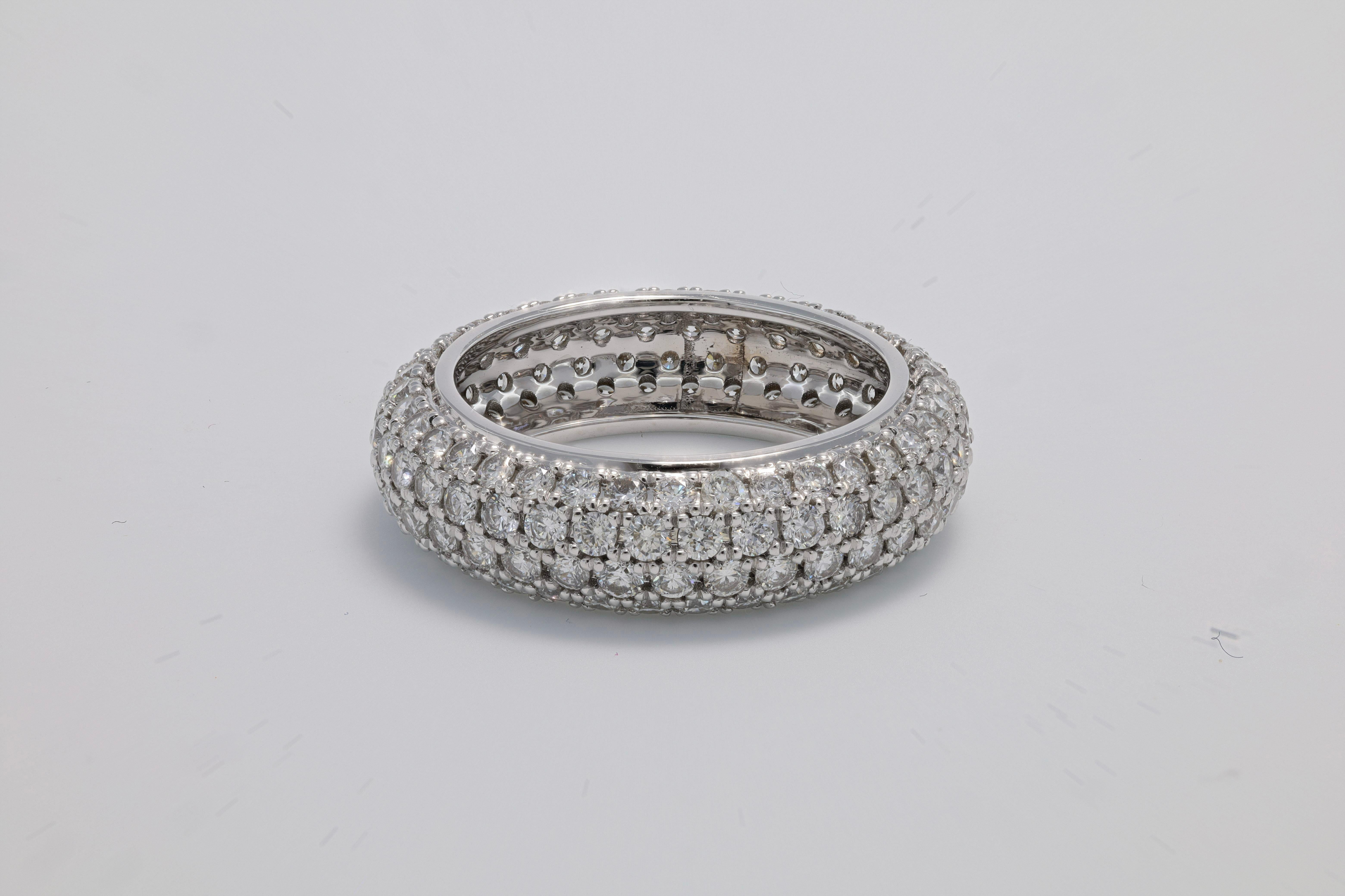 Modern Natural Diamond Ring 2.83 cts 18 Karat White Gold Multi Row Band Ring For Sale