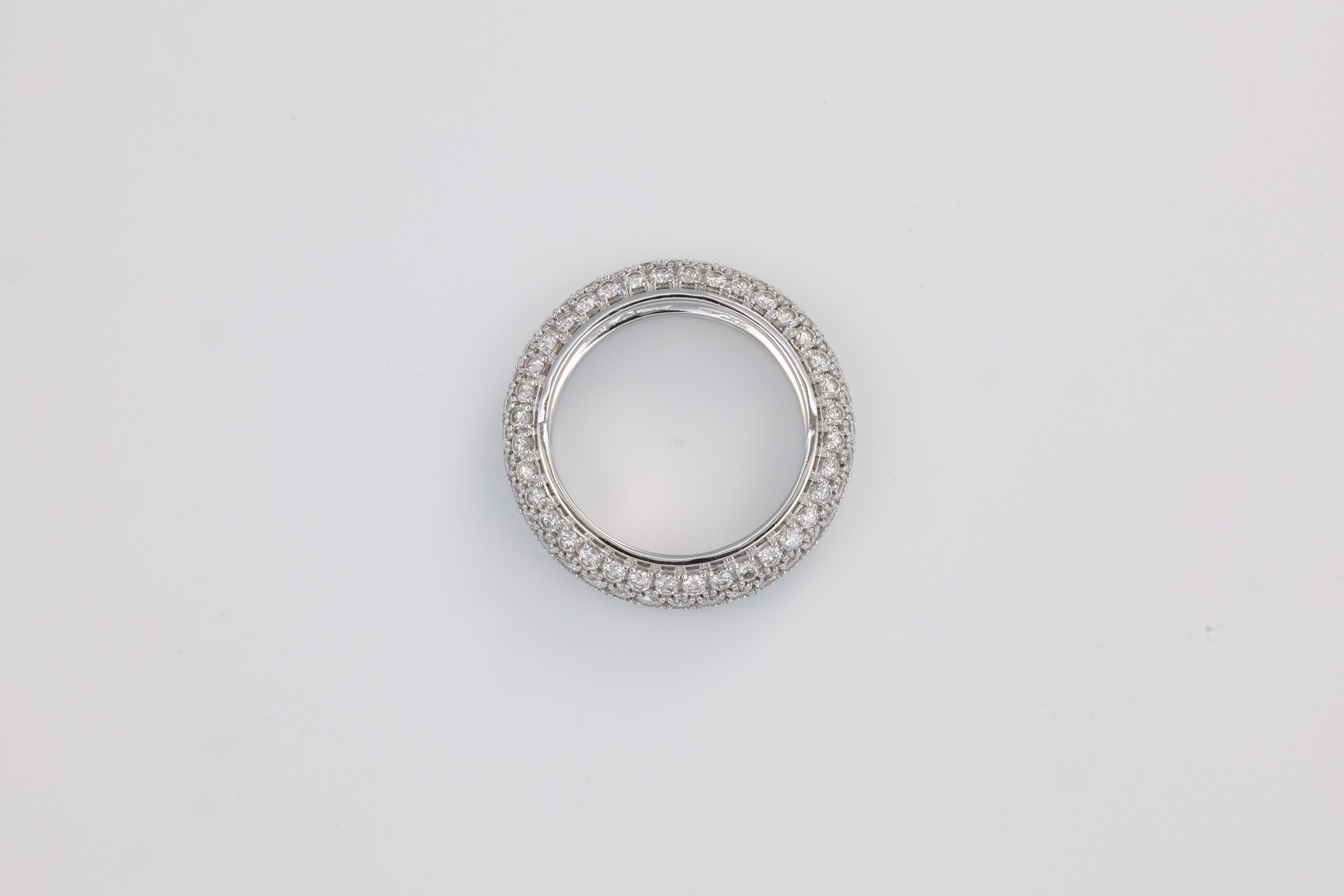 Round Cut Natural Diamond Ring 2.83 cts 18 Karat White Gold Multi Row Band Ring For Sale