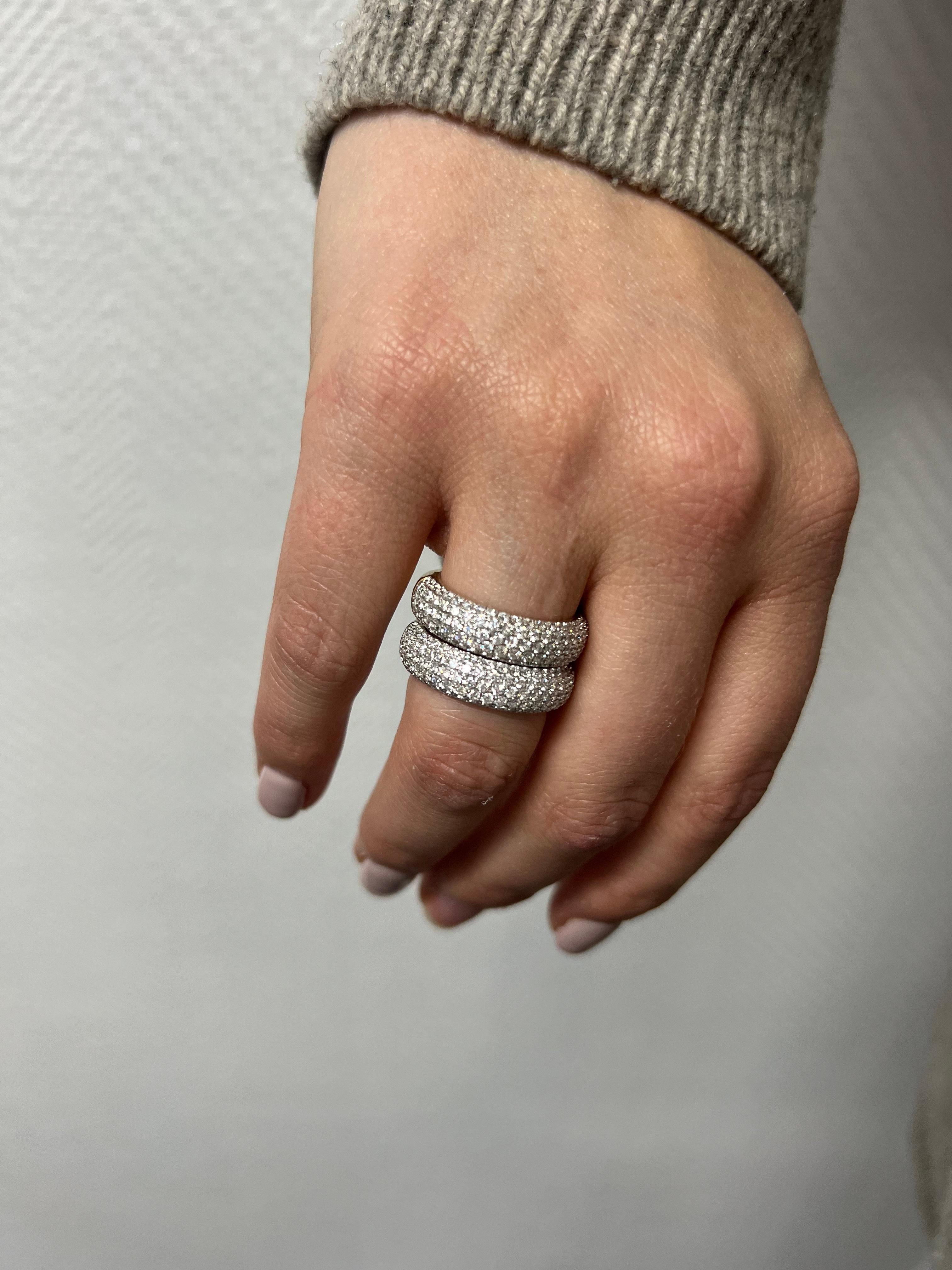 Women's or Men's Natural Diamond Ring 2.83 cts 18 Karat White Gold Multi Row Band Ring For Sale
