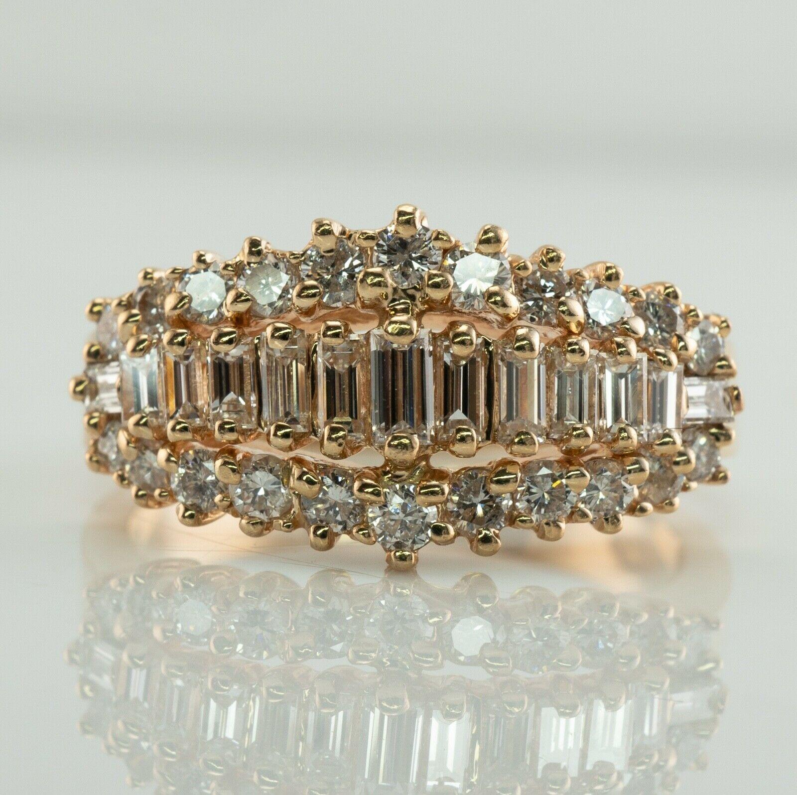 Natural Diamond Ring Band 14k Gold 1.01 TDW Anniversary Wedding

This beautiful estate diamond ring is finely crafted in solid 14K Yellow Gold.
11 diamonds baguettes + 2 side baguettes total about .35 carat, and 22 round brilliant cut diamonds total