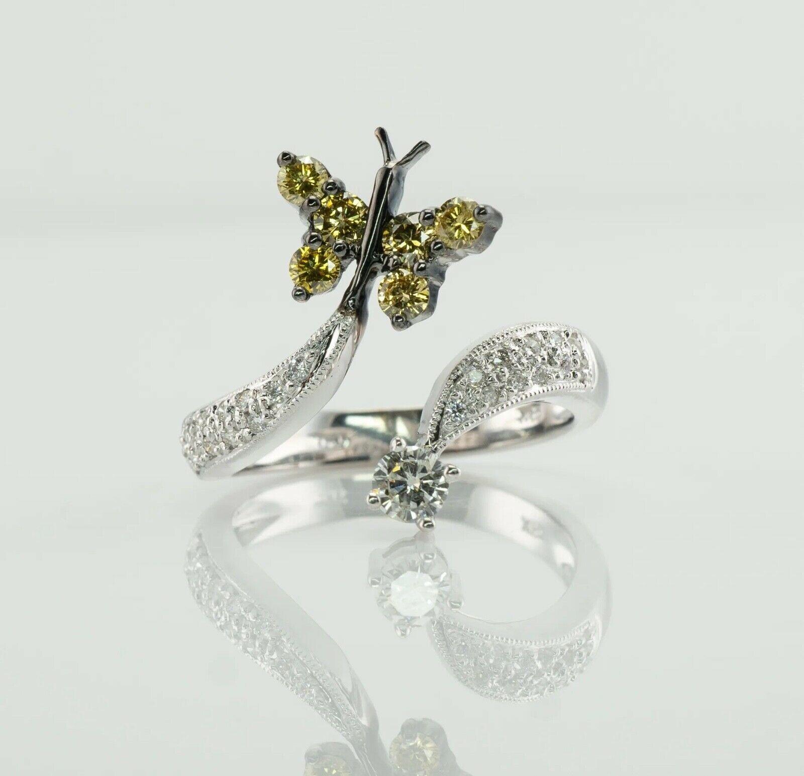 Natural Diamond Ring Butterfly 18K White Gold Estate For Sale 5