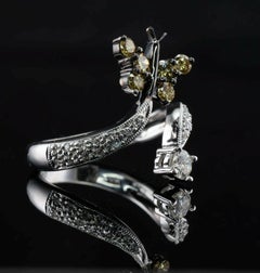 Natural Diamond Ring Butterfly 18K White Gold Estate