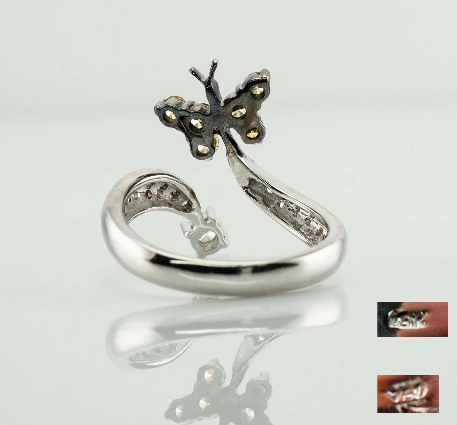 Round Cut Natural Diamond Ring Butterfly 18K White Gold Estate For Sale