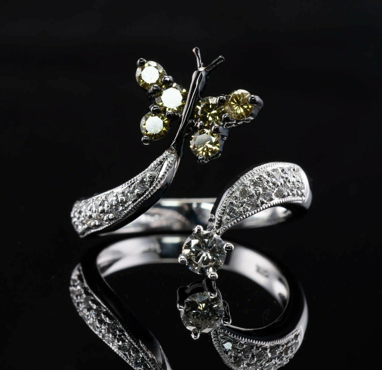 Women's Natural Diamond Ring Butterfly 18K White Gold Estate For Sale