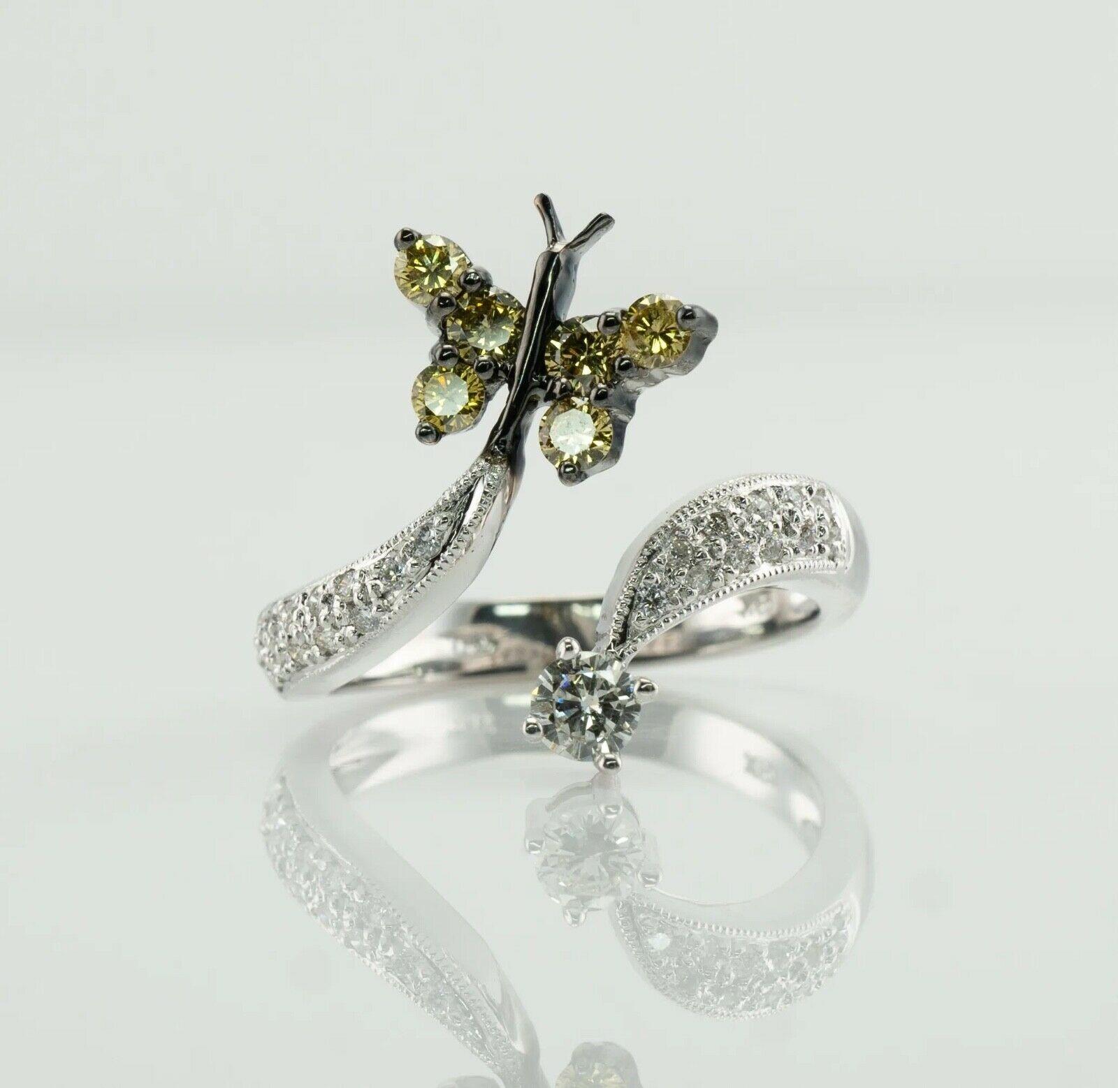 Natural Diamond Ring Butterfly 18K White Gold Estate For Sale 1