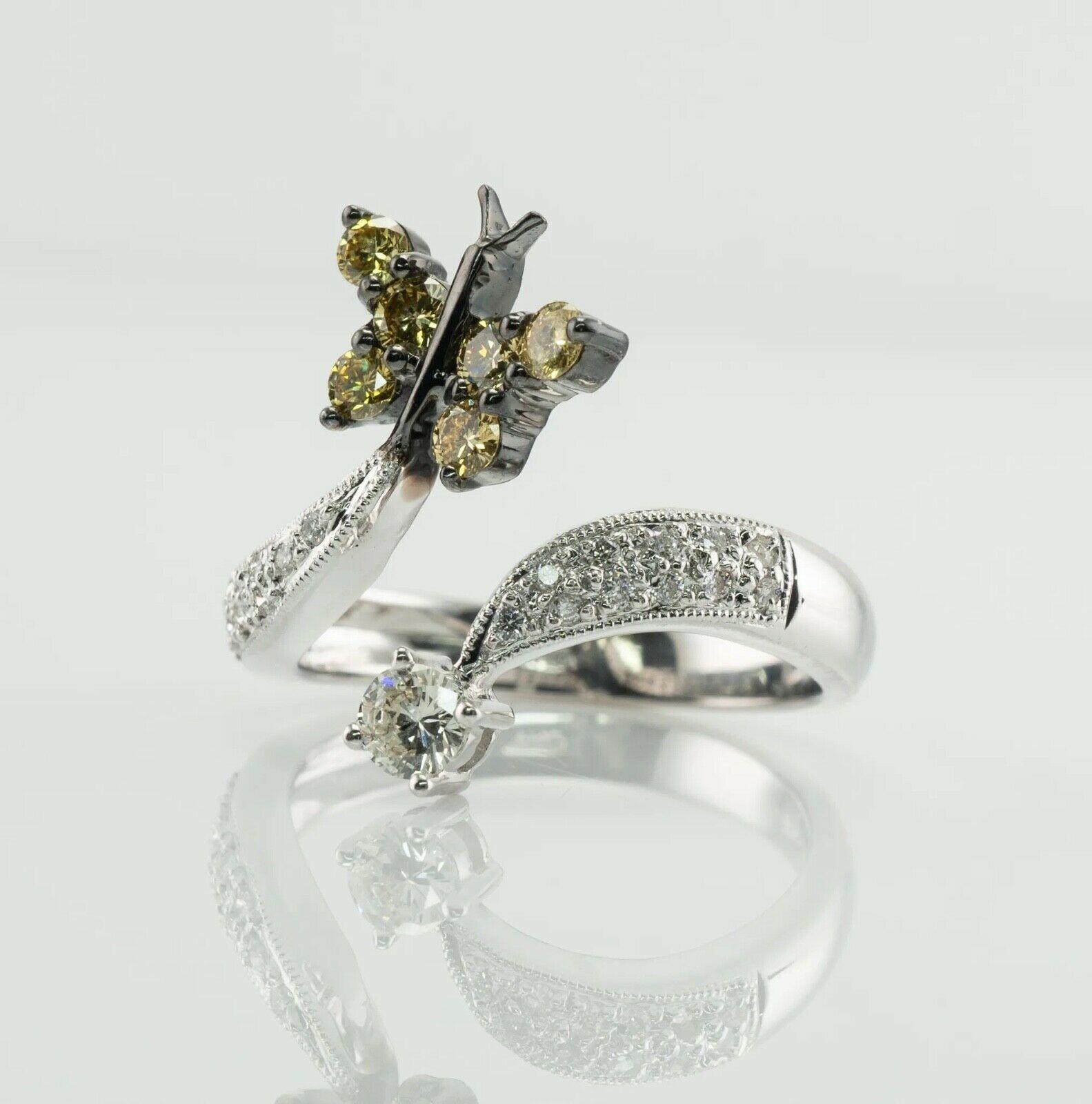 Natural Diamond Ring Butterfly 18K White Gold Estate For Sale 2