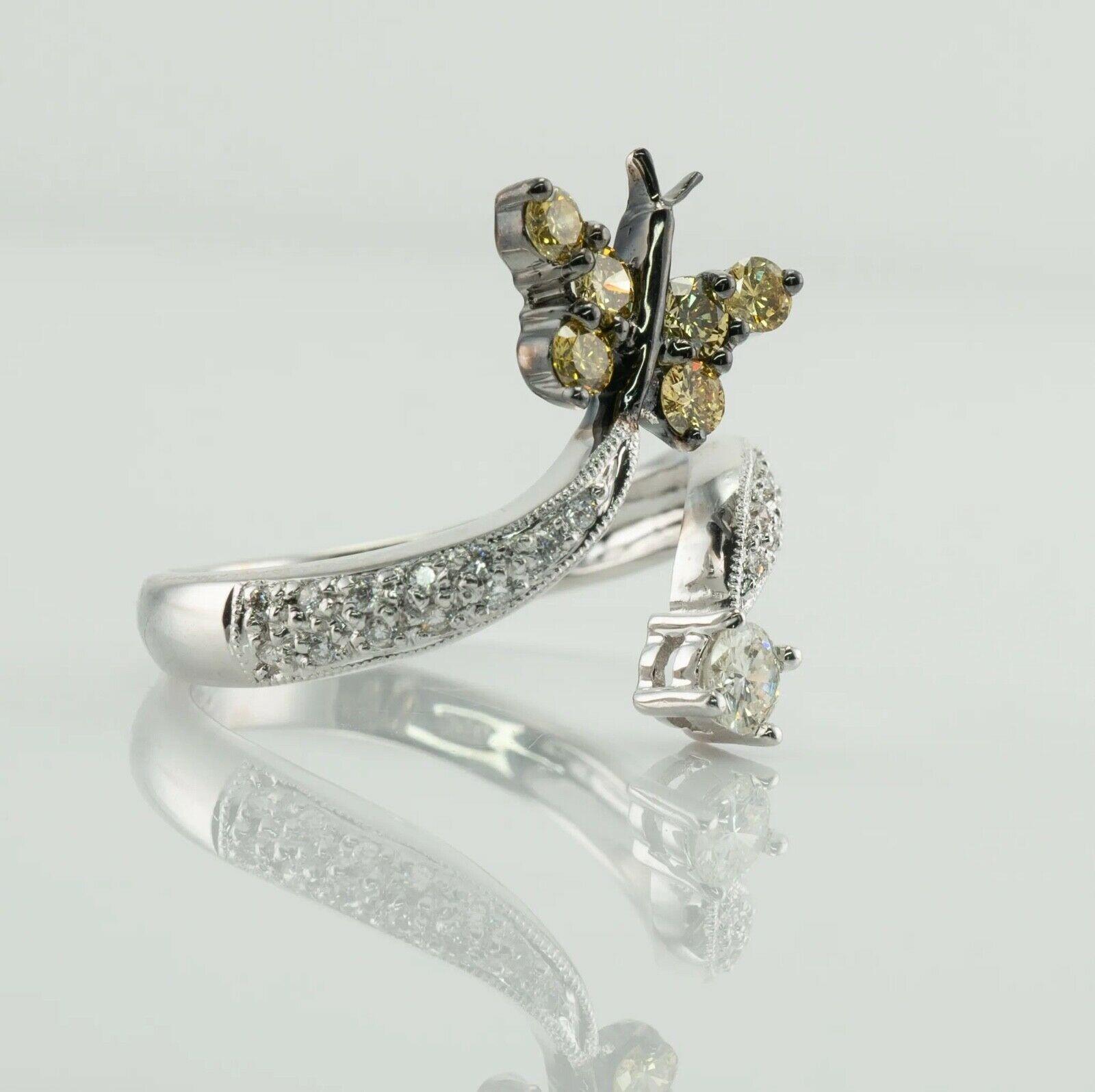 Natural Diamond Ring Butterfly 18K White Gold Estate For Sale 3