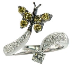 Natural Diamond Ring Butterfly 18K White Gold Estate