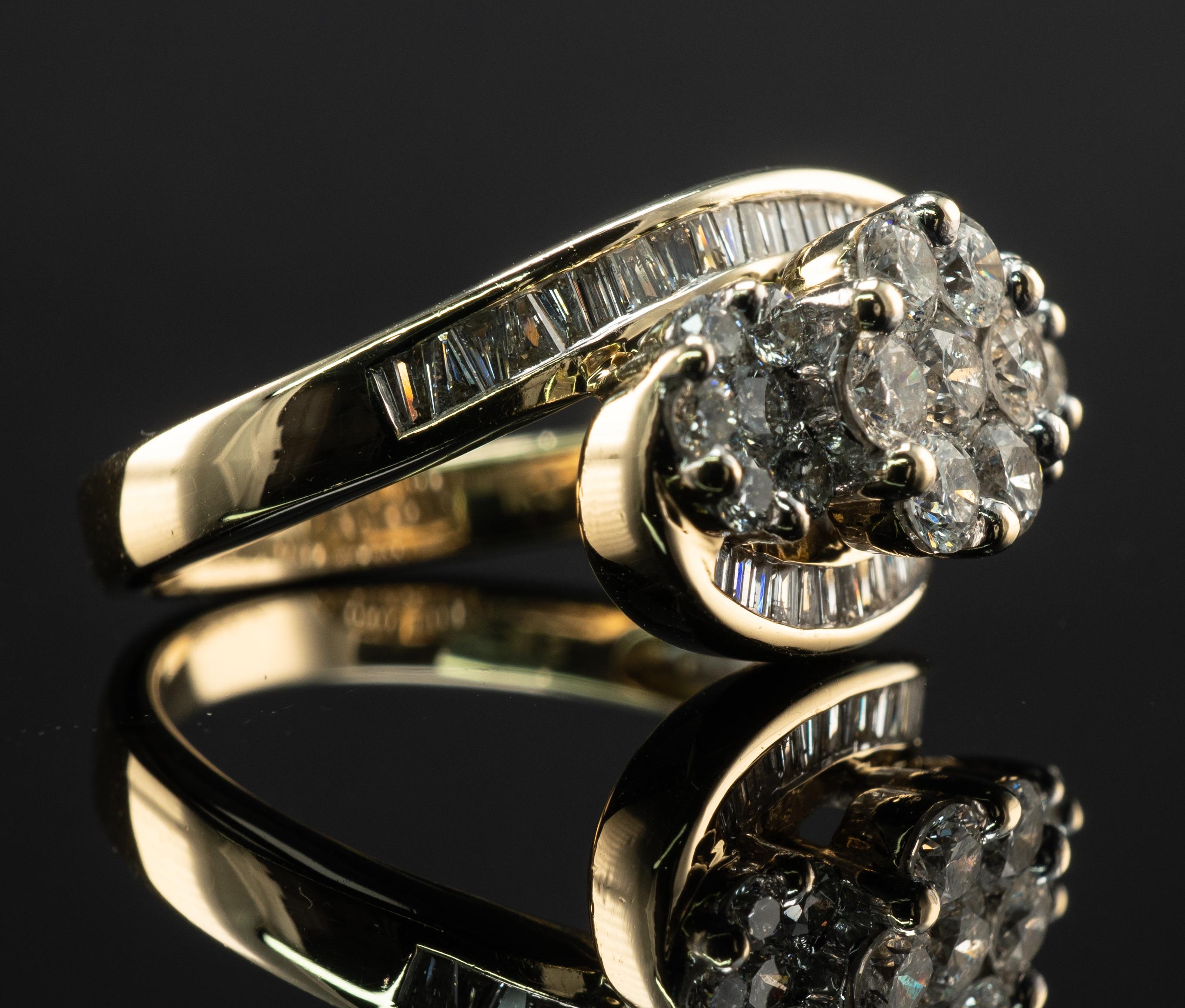 Natural Diamond Ring Cluster Flower 14k Gold Band 1.67 TDW For Sale 6