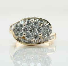 Natural Diamond Ring Cluster Flower 14k Gold Band 1.67 TDW